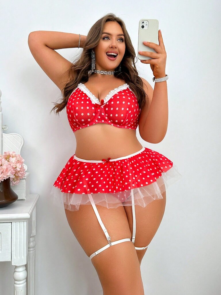 Plus Size Sexy Lingerie·Punainen ja valkoinen·2XL hinta ja tiedot | Naisten aluspaidat | hobbyhall.fi