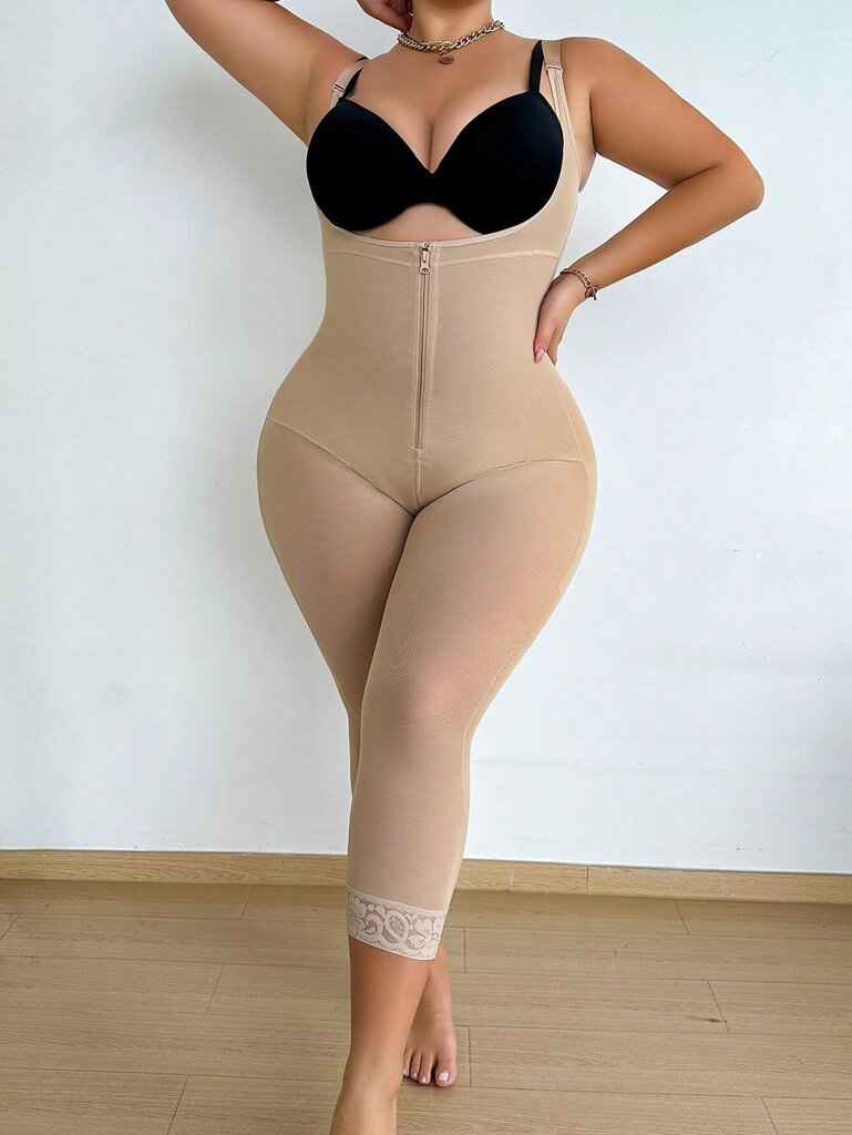 Plus-koon naisten 3/4-jalkainen Body Shaper Bodysuit·Aprikoosi·3XL hinta ja tiedot | Naisten aluspaidat | hobbyhall.fi