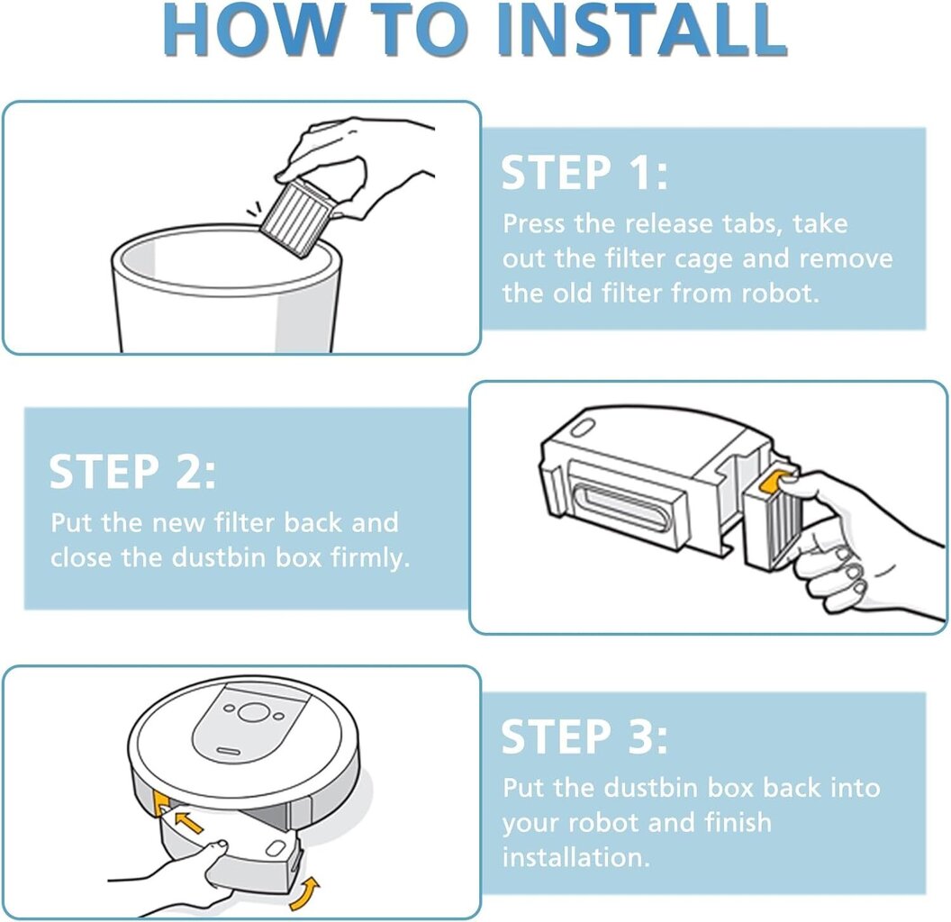 Suodattimen vaihto iRobot Roomba e-, i- ja j-sarjan i7 i7+/plus i3 i3+ E5 E6 E7 i4 i6 i6+ i8 i8+ robottipölynimurien osiin hinta ja tiedot | Pölynimureiden lisätarvikkeet | hobbyhall.fi