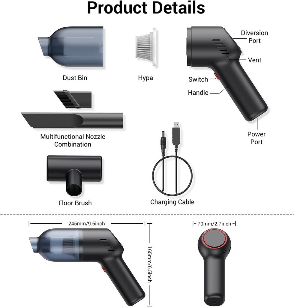 Kädessä pidettävä pölynimuri johdoton: ladattava minikädessä pidettävä pölynimuri vahvalla imulla, kannettava pieni auton pölynimuri mattoautoihin hinta ja tiedot | Muut huonekalutarvikkeet | hobbyhall.fi
