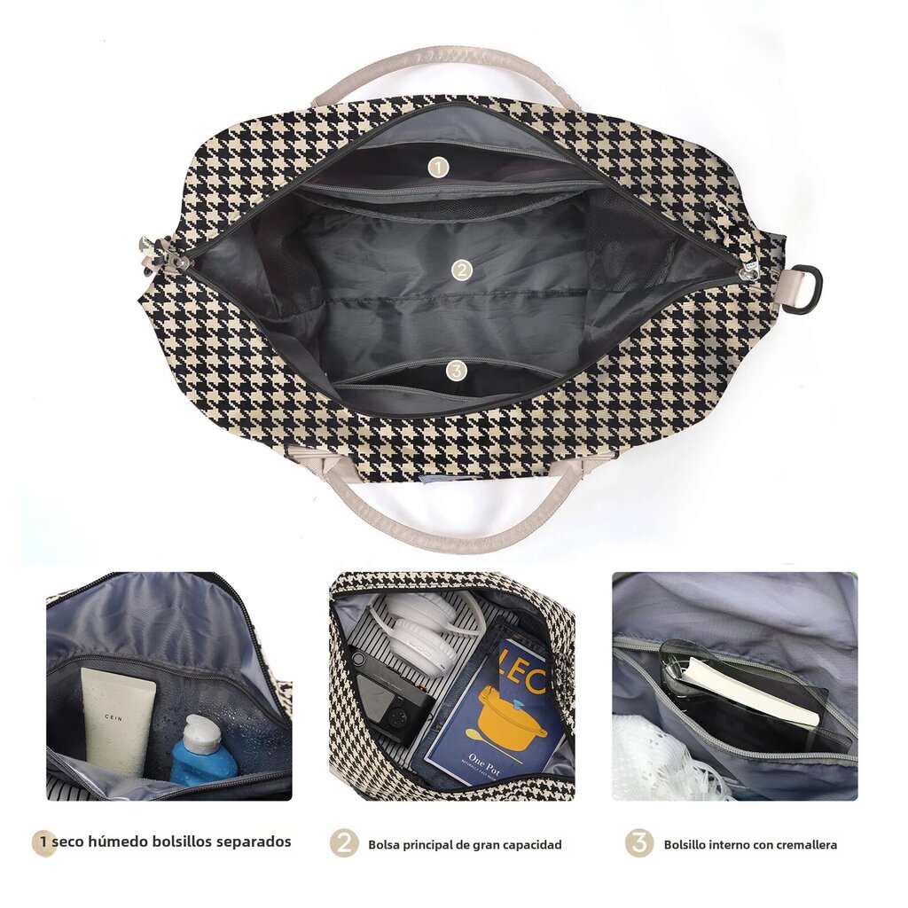 Vedenpitävä Weekender-matkalaukku naisille Kuntosali-kangaskassi olkahihnalla yön yli kannettavassa sairaalakassissa Beige Houndstooth hinta ja tiedot | Matkalaukut ja matkakassit | hobbyhall.fi