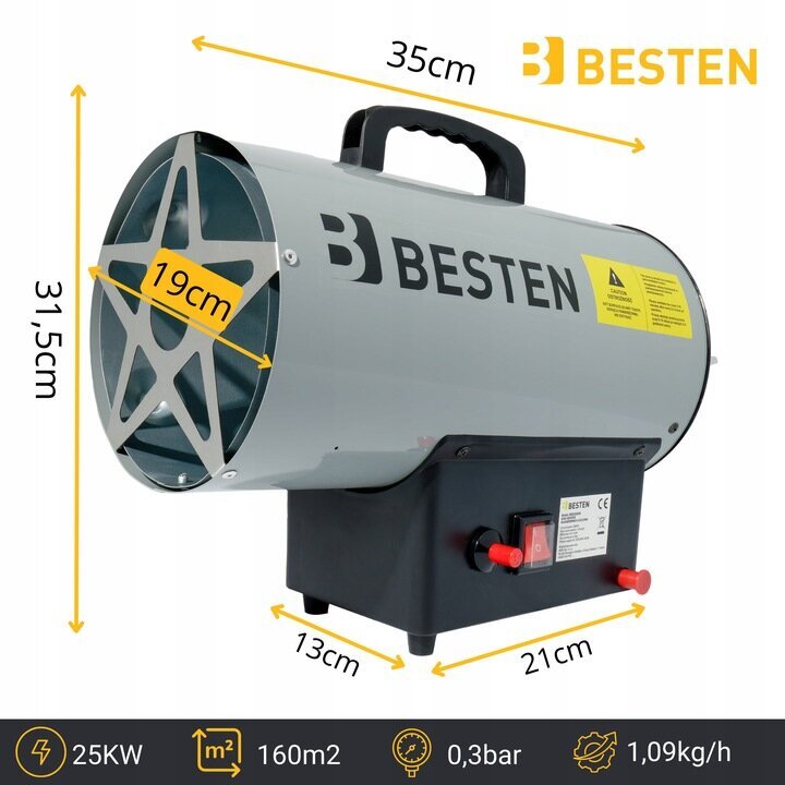 Besten BE0002529 25kW kaasulämmitin hinta ja tiedot | Lämmittimet | hobbyhall.fi