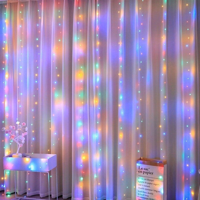 (3M(L)x2M(K) 200 LEDSMulticolor) Verho Garland Fairy String Lights Joulukoristeet USB-kaukosäädin Holiday Valaistus Juhla Häät Joulukoristeet hinta ja tiedot | Joulukoristeet | hobbyhall.fi