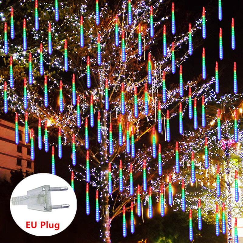 (30cm - 8TubesEU Plug Multicolor)30/50cm LED-meteorisuihku Sadekadun seppeleet Outdoor Garland Vedenpitävä Fairy Garden Lights Hääjuhla valaistus 2024 hinta ja tiedot | Joulukoristeet | hobbyhall.fi