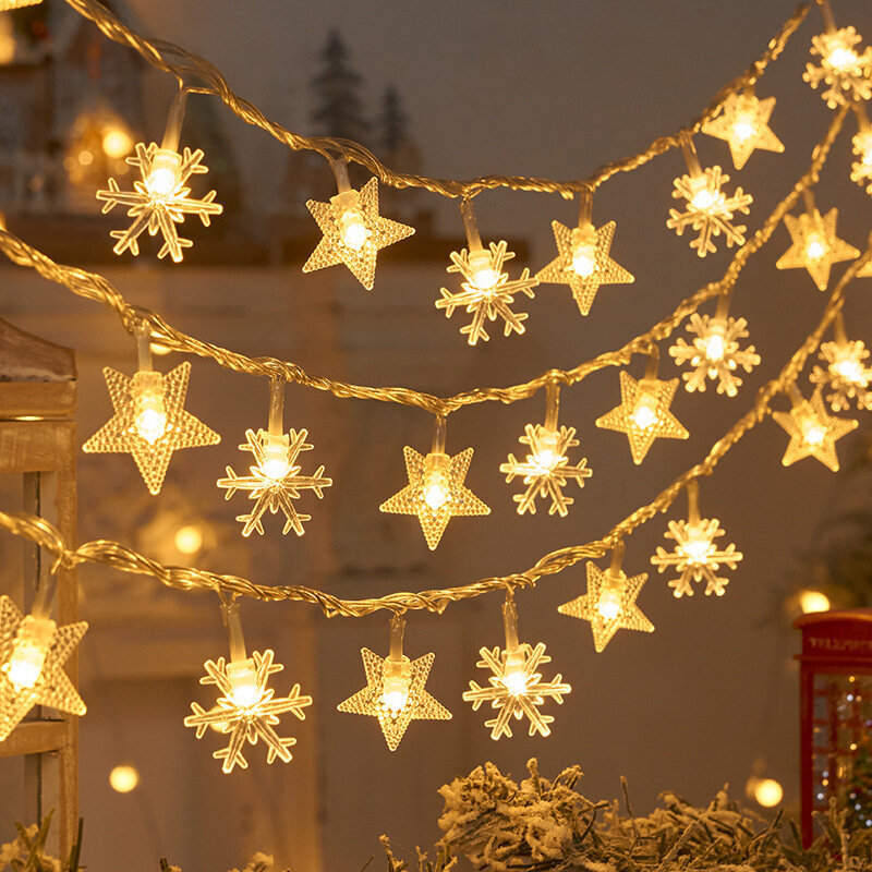 (1.5Mstyle-C)1.5/3M Jouluvalot Lumihiutale String Lights Fairy Lights Vedenpitävä Star Ball LED-lamppu kodin joulukuusen puutarhan sisustukseen hinta ja tiedot | Joulukoristeet | hobbyhall.fi