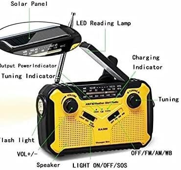 Hätäradio KA369 AM/FM NOAA keltainen hinta ja tiedot | Radiot | hobbyhall.fi