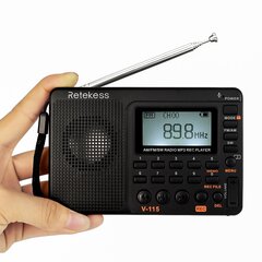 Retekes V-115 FM/AM/SW Radio Kannettava korttikaiutin MP3-soitin Äänitys musta hinta ja tiedot | Kelloradiot ja herätyskellot | hobbyhall.fi