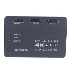 HD Multimedia Interface Switcher 4K 60HZ 3 in 1 Out 3x1 HD Multimedia Interface Switch kaukosäätimellä TV Boxille DVD hinta ja tiedot | Stereojärjestelmät | hobbyhall.fi