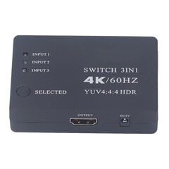 HD Multimedia Interface Switcher 4K 60HZ 3 in 1 Out 3x1 HD Multimedia Interface Switch kaukosäätimellä TV Boxille DVD hinta ja tiedot | Stereojärjestelmät | hobbyhall.fi