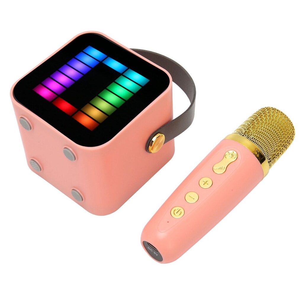 Mini Karaoke Machine Set RGB Pickup Light Digital Processing Chip Handheld Kannettava Bluetooth Kaiutin mikrofonilla Vaaleanpunainen hinta ja tiedot | Stereojärjestelmät | hobbyhall.fi