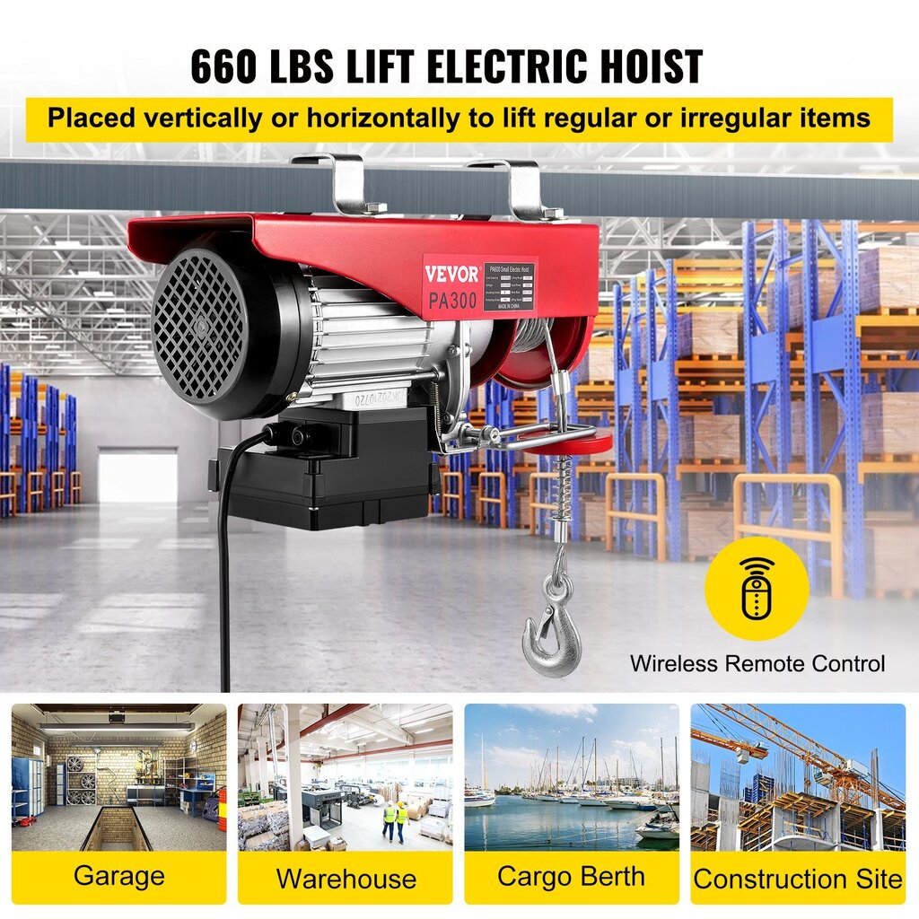 Sähköinen nostin/nosturi Vevor, 600W, 298kg hinta ja tiedot | Käsityökalut | hobbyhall.fi