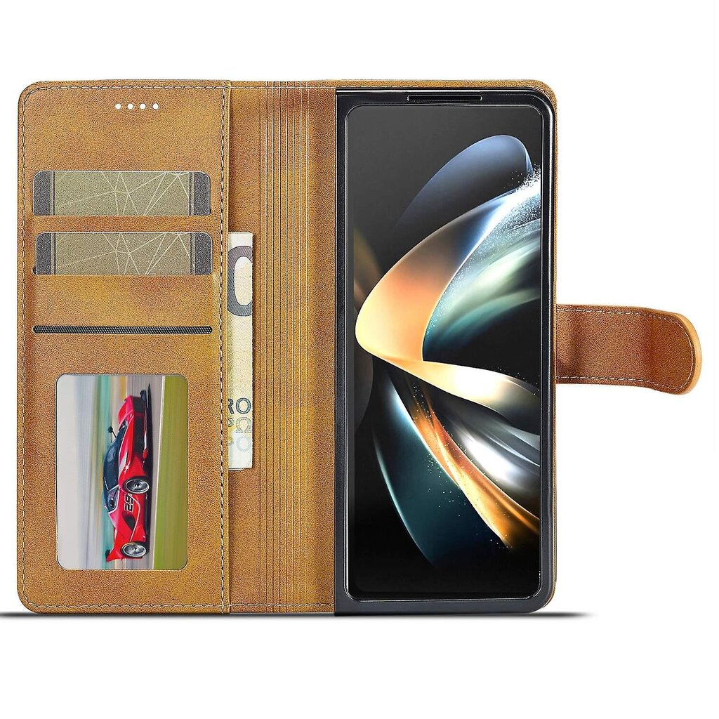 Samsung Galaxy Z Fold5 5G lompakko Nahkainen puhelinkuori Jalusta Calf Texture puhelimen suojakuoriSamsung Galaxy Z Fold5 5GYellow hinta ja tiedot | Puhelimen kuoret ja kotelot | hobbyhall.fi