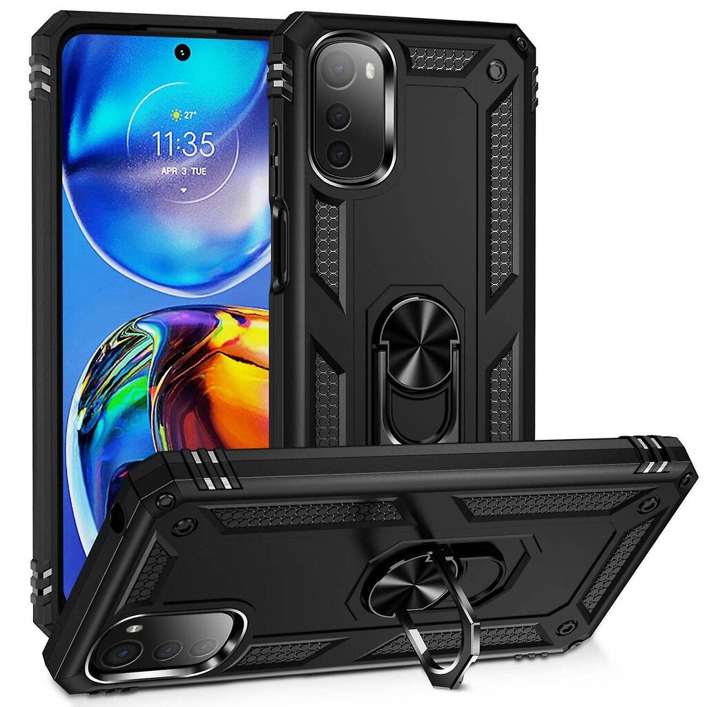 Motorola Moto E32 4G Military Grade -pudotuksenkestävälle kotelolle rengasjalusta Design PC+TPU takakansiMotorola Moto E32 4GBmusta hinta ja tiedot | Puhelimen kuoret ja kotelot | hobbyhall.fi