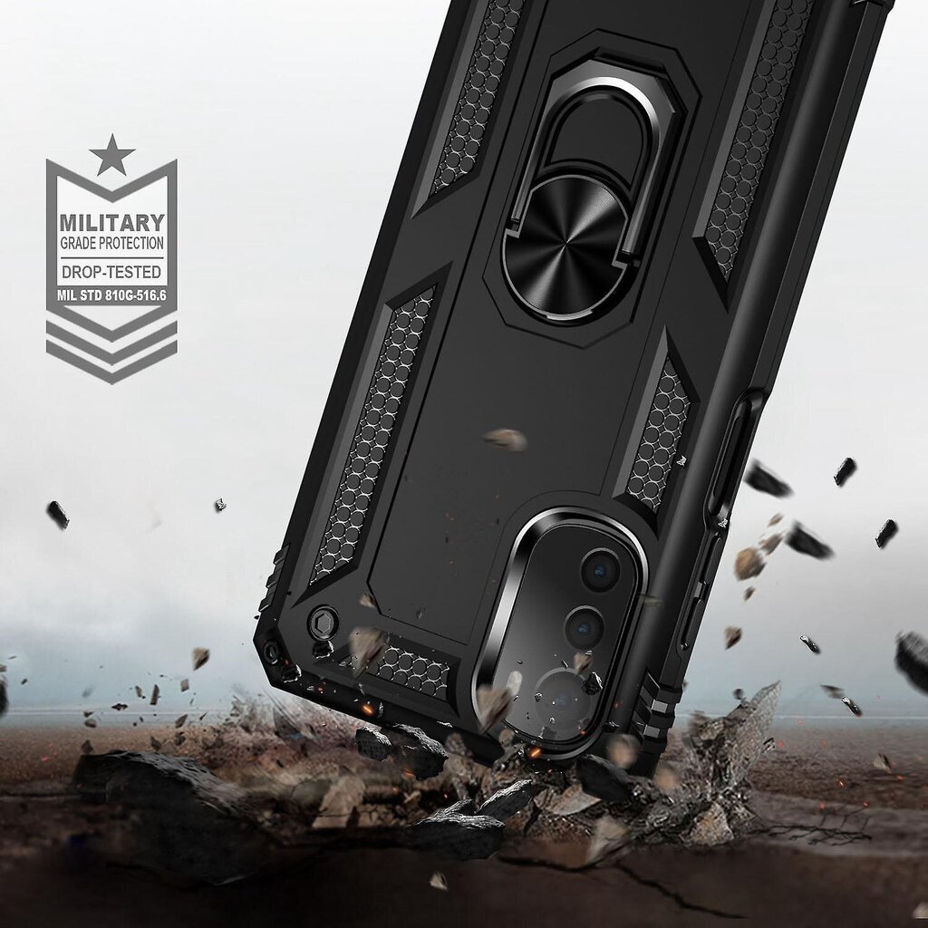 Motorola Moto E32 4G Military Grade -pudotuksenkestävälle kotelolle rengasjalusta Design PC+TPU takakansiMotorola Moto E32 4GBmusta hinta ja tiedot | Puhelimen kuoret ja kotelot | hobbyhall.fi