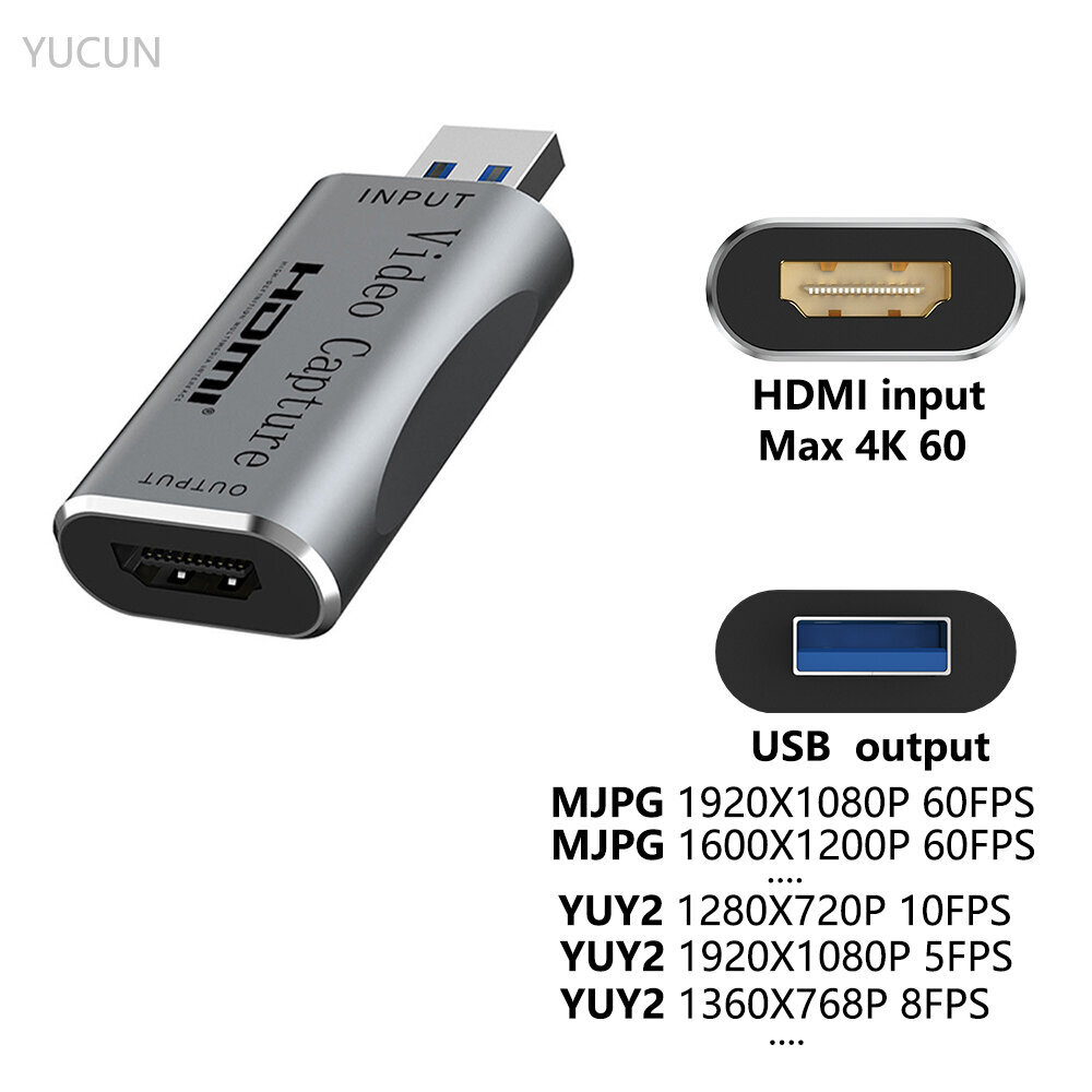 Usb 3.0 - Hdmi-Yhteensopiva Ääni- Ja Videosieppauskorttilaite Obs-Suoratoistolähetykseen Pelitallennukseen Placa De Captura hinta ja tiedot | Adapterit | hobbyhall.fi