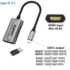 Usb 3.0 - Hdmi-Yhteensopiva Ääni- Ja Videosieppauskorttilaite Obs-Suoratoistolähetykseen Pelitallennukseen Placa De Captura hinta ja tiedot | Adapterit | hobbyhall.fi