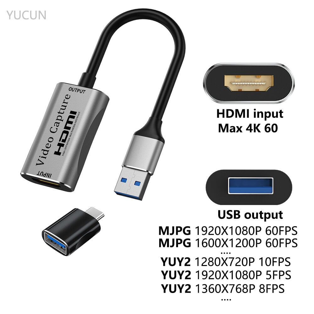 Usb 3.0 - Hdmi-Yhteensopiva Ääni- Ja Videosieppauskorttilaite Obs-Suoratoistolähetykseen Pelitallennukseen Placa De Captura hinta ja tiedot | Adapterit | hobbyhall.fi