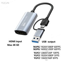 Usb 3.0 - Hdmi-Yhteensopiva Ääni- Ja Videosieppauskorttilaite Obs-Suoratoistolähetykseen Pelitallennukseen Placa De Captura hinta ja tiedot | Adapterit | hobbyhall.fi