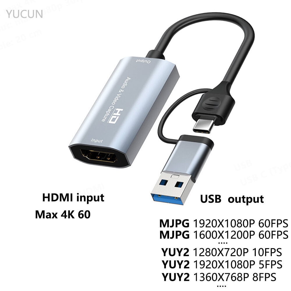 Usb 3.0 - Hdmi-Yhteensopiva Ääni- Ja Videosieppauskorttilaite Obs-Suoratoistolähetykseen Pelitallennukseen Placa De Captura hinta ja tiedot | Adapterit | hobbyhall.fi