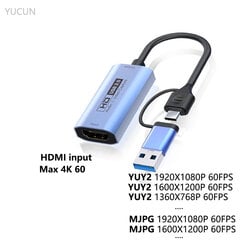 Usb 3.0 - Hdmi-Yhteensopiva Ääni- Ja Videosieppauskorttilaite Obs-Suoratoistolähetykseen Pelitallennukseen Placa De Captura hinta ja tiedot | Adapterit | hobbyhall.fi