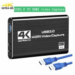 Capture Card, 4K Video Capture Card Usb 3.0 1080P 60Fps Hdmi Audio Video Capture Device Kannettava Video hinta ja tiedot | Adapterit | hobbyhall.fi