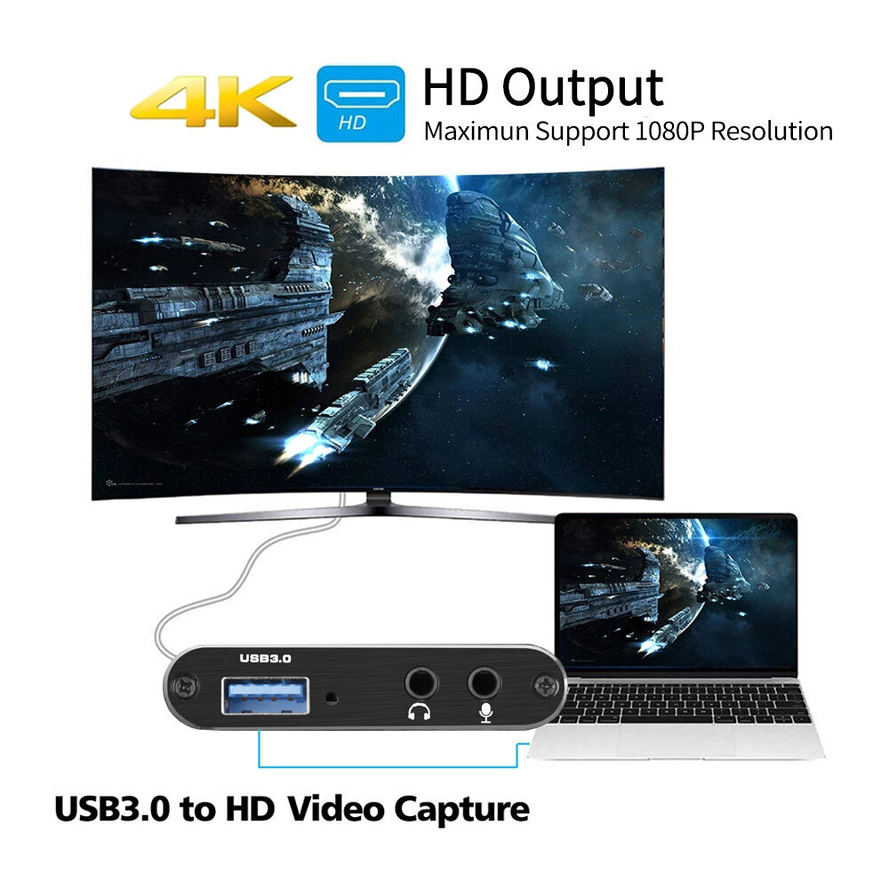 4K Video Capture Card 1080P 60 Fps hinta ja tiedot | Adapterit | hobbyhall.fi