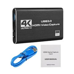 4K Video Capture Card 1080P 60 Fps Hd-Kamera, Joka Tallentaa Hdmi-Usb 3.0 Pc:N Suoratoiston Grabber-Tallennin hinta ja tiedot | Adapterit | hobbyhall.fi