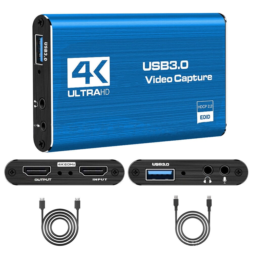 4K 30Hz Usb 3.0 Video Capture Card Hdmi-Yhteensopiva Vhs Board Grabber Ps4 Game Dvd-Kamera Videonauhuri Pelin Suoratoisto hinta ja tiedot | Adapterit | hobbyhall.fi