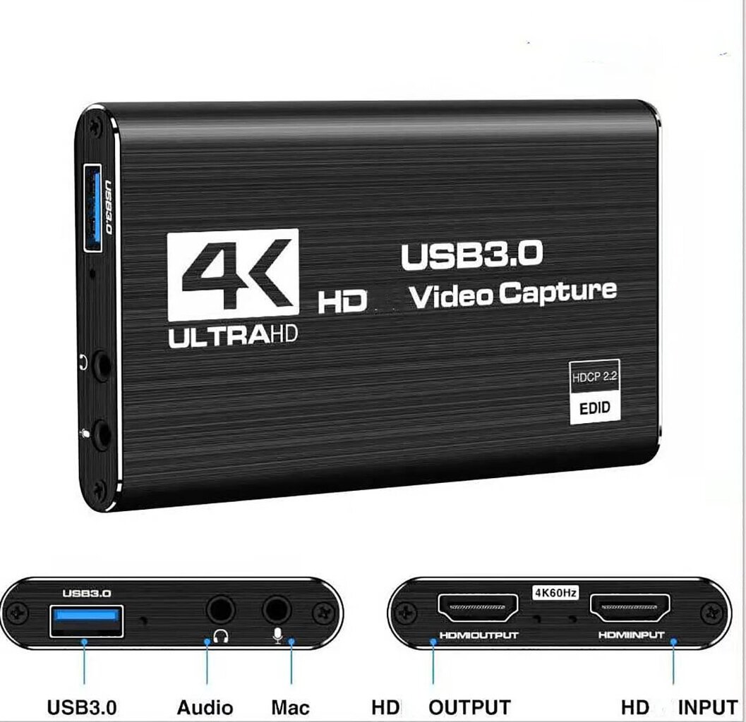 4K 1080P 60 Fps Hd-Videon Sieppauskortti Hdtv-Kameran Tallennuslaatikko - Yhteensopiva Usb 3.0 Kpl Suoratoistonauhurin Kanssa hinta ja tiedot | Adapterit | hobbyhall.fi