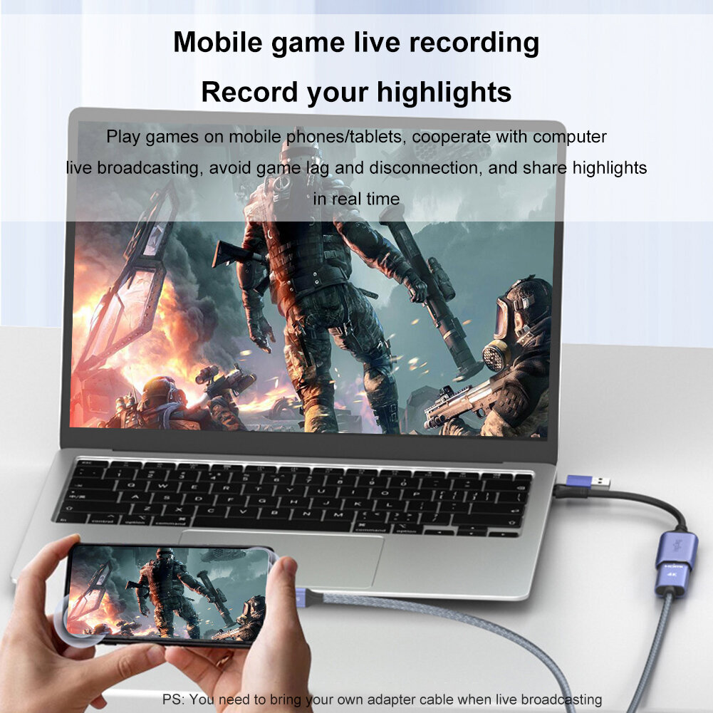 Game Grabber Record Hdmi-Yhteensopiva Usb/C-Tyypin Alumiiniseoksesta Usb 3.0 Video Grabber Ms2130 4K1080p Switch Live Broadcastille hinta ja tiedot | Adapterit | hobbyhall.fi