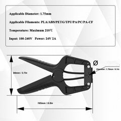 1,75 mm:n 3D-tulostimen filamenttiliitin, nopea lämpenemisnopeus filamenttityökalu PLA ABS PETG PC PP TPU HIPS Materiaali 100-240V EU Plug hinta ja tiedot | Tulostustarvikkeet | hobbyhall.fi