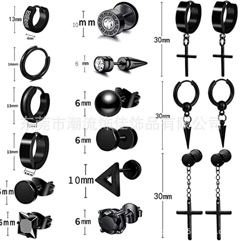 Miesten mustat ruostumattomasta teräksestä valmistetut korvakorut nappisarjat naisten muoti lävistykset korut ristiin riippuvat korvakorut setti musta hinta ja tiedot | Puhelimen lisätarvikkeet | hobbyhall.fi