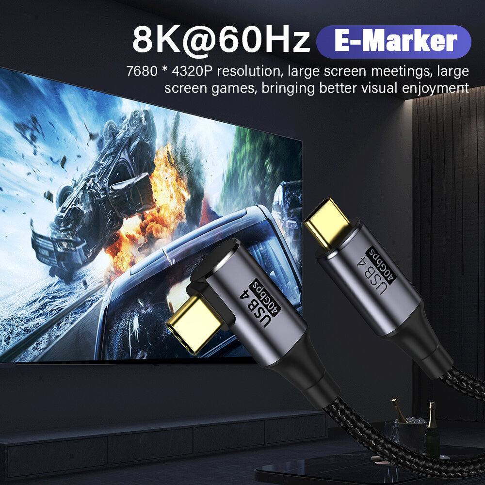 USB 4.0 Thunderbolt 3 Datakaapeli 40 Gbps Type C Videokaapeli 8K@60Hz PD 100W 5A Pikalataus iPhone 15 Pro Max 0.3m C - C Elbow hinta ja tiedot | Puhelimen lisätarvikkeet | hobbyhall.fi