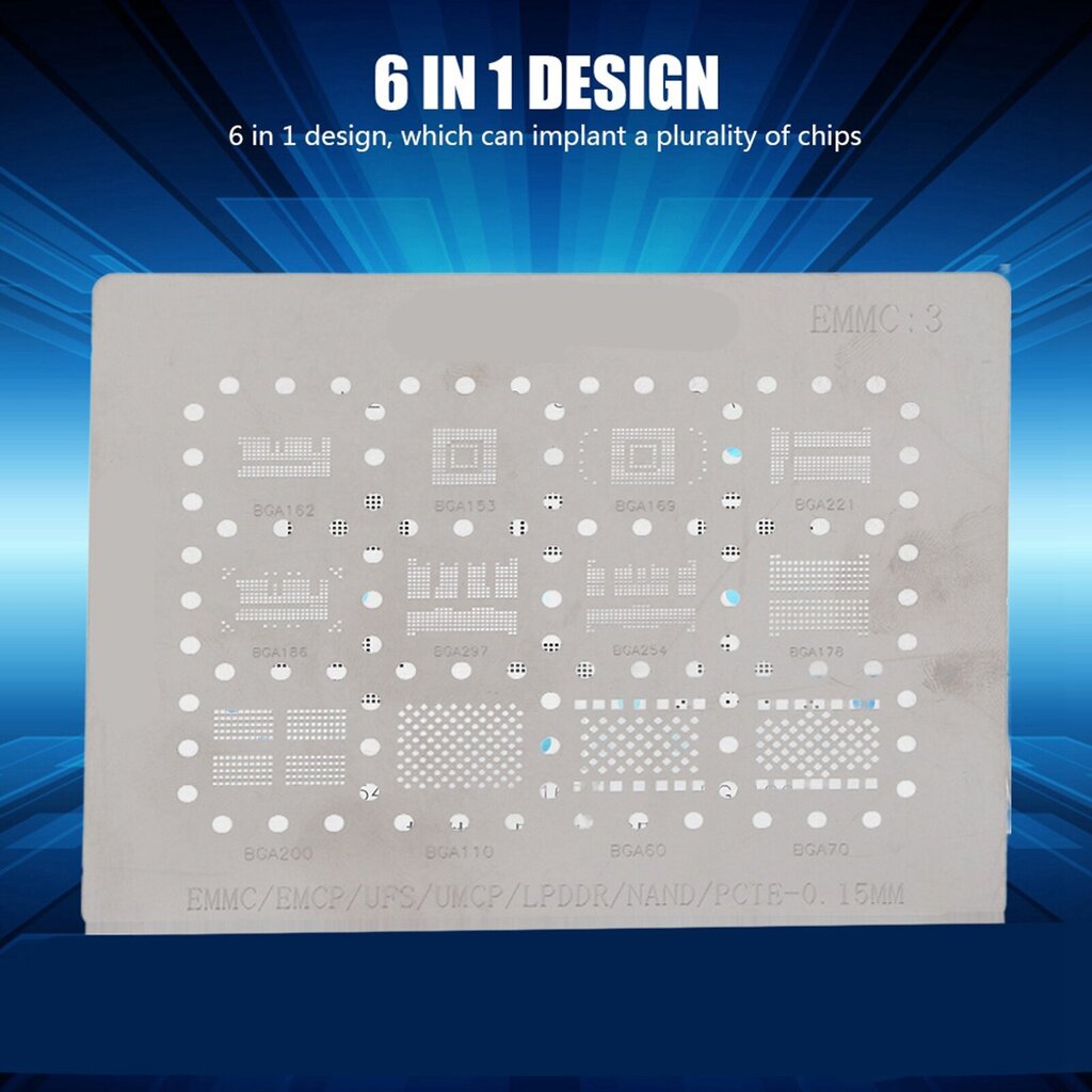 6 In1 Universal Net Stencils -mallit BGA153/162/169/186/221/254/EMMC hinta ja tiedot | Puhelimen lisätarvikkeet | hobbyhall.fi