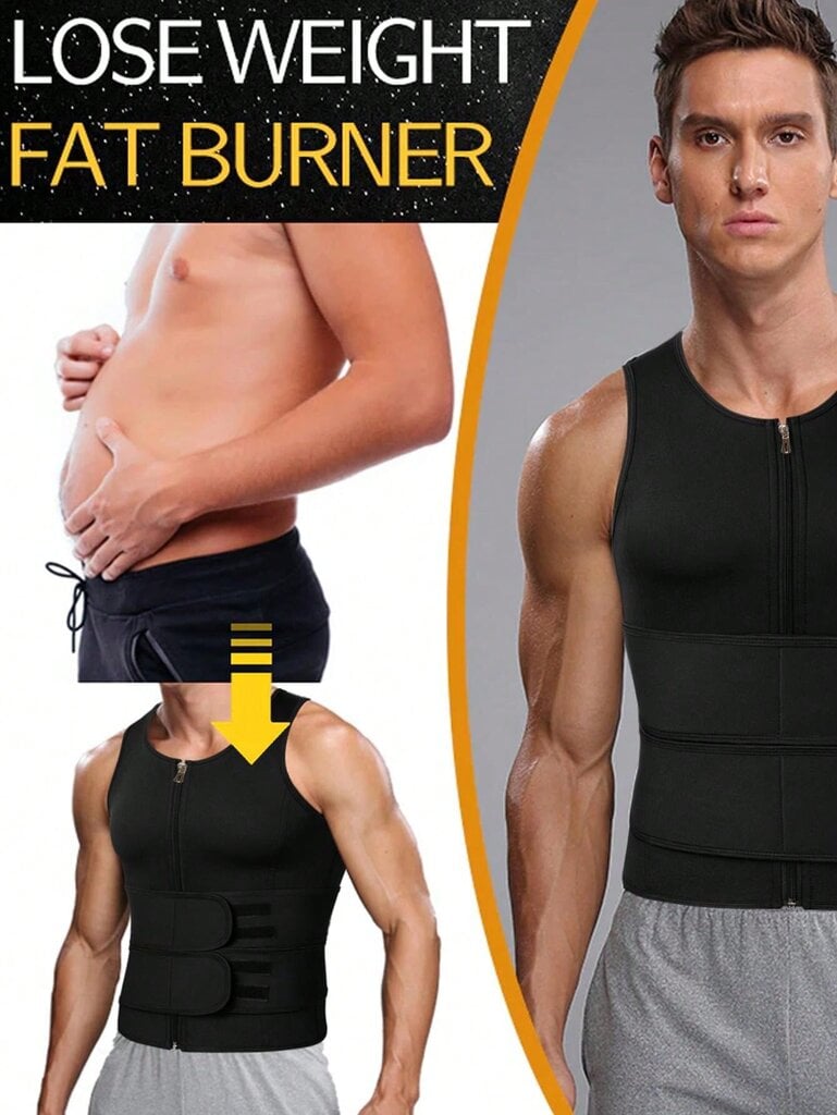 Miesten neopreeninen Body Shaper -liivi kaksinkertaisella taikateipillä, tuottaa lämpöä ja hikeä · musta·XXL hinta ja tiedot | Muotoilevat alusvaatteet | hobbyhall.fi