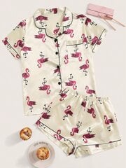 Flamingo Print Satin Pyjama Set·Beige hinta ja tiedot | Naamiaisasut | hobbyhall.fi