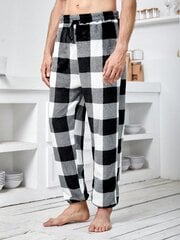 Miesten Buffalo Plaid Print Kiristysnyöri vyötäröllä Teddy Pyjama housut · Mustavalkoinen · L hinta ja tiedot | Miesten kylpytakit ja pyjamat | hobbyhall.fi