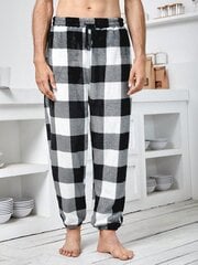 Miesten Buffalo Plaid Print Kiristysnyöri vyötäröllä Teddy Pyjama housut · Mustavalkoinen · XXL hinta ja tiedot | Miesten kylpytakit ja pyjamat | hobbyhall.fi