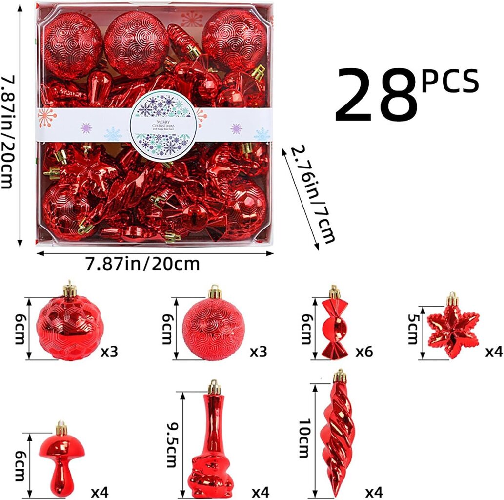 28 kpl joulukuusen ripustuspallosetti pallokoristeluun galvanoidut pallot lahjarasiasetti punainen hinta ja tiedot | Koristeet ja tarrat | hobbyhall.fi