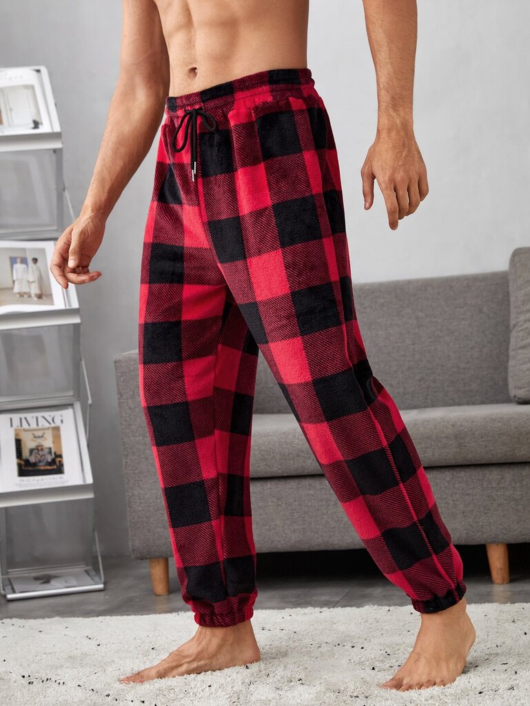 Miesten Buffalo Plaid Print Kiristysnyöri vyötäröllä Teddy Pyjamahousut·Multicolor·S hinta ja tiedot | Miesten kylpytakit ja pyjamat | hobbyhall.fi