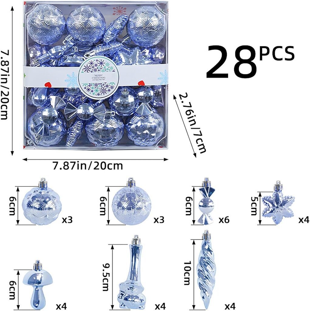 28 kpl joulukuusen ripustuspallosetti pallokoristeluun galvanoidut pallot lahjarasiasetti Vaaleansininen hinta ja tiedot | Koristeet ja tarrat | hobbyhall.fi