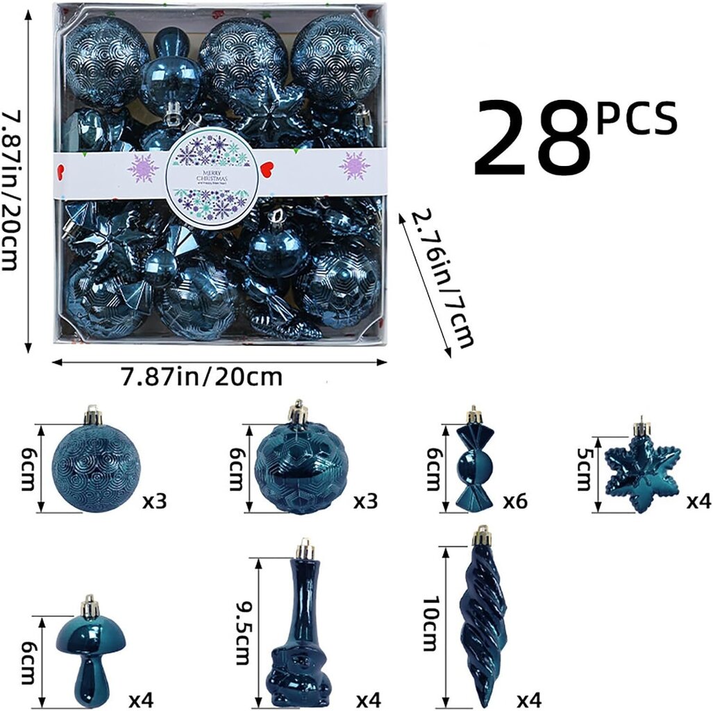 28 kpl joulukuusen ripustuspallosetti pallokoristeluun galvanoidut pallot lahjarasiasetti Tummansininen hinta ja tiedot | Koristeet ja tarrat | hobbyhall.fi