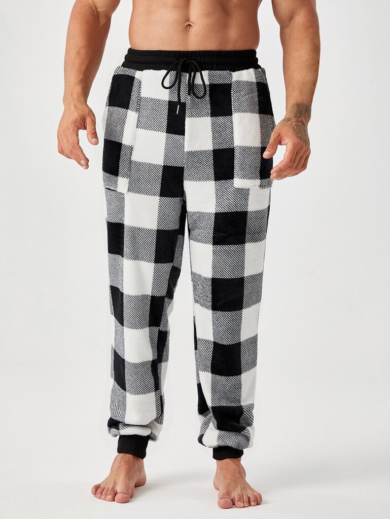 Miesten Buffalo Plaid -kuvioinen kiristysnyöri vyötäröllä pyjamahousut·mustavalkoinen·L hinta ja tiedot | Miesten kylpytakit ja pyjamat | hobbyhall.fi