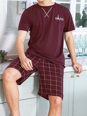 Miesten Letter Graphic Sleep T-paita & Plaid Print shortsit·Burgundy·L hinta ja tiedot | Miesten kylpytakit ja pyjamat | hobbyhall.fi