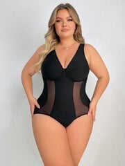 Plus Size Deep V-kaula verkkokorsetti Bodysuit·Musta·1XL hinta ja tiedot | Muotoilevat alusvaatteet | hobbyhall.fi