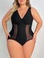 Plus-kokoinen, syvä V-kaula-verkkokorsettinen korsetti Bodysuit·Musta·2XL hinta ja tiedot | Muotoilevat alusvaatteet | hobbyhall.fi