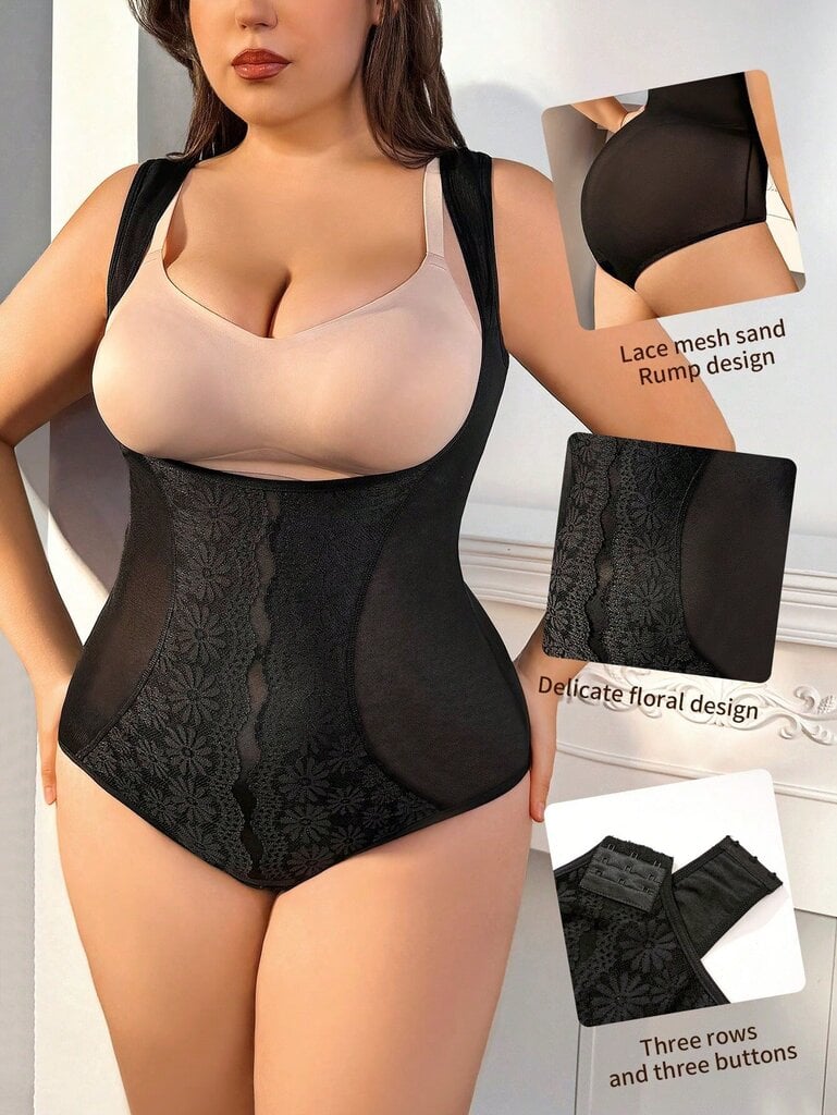 Plus-koon naisten vyötärövartalon muotoileva Bodysuit·Musta·4XL hinta ja tiedot | Muotoilevat alusvaatteet | hobbyhall.fi