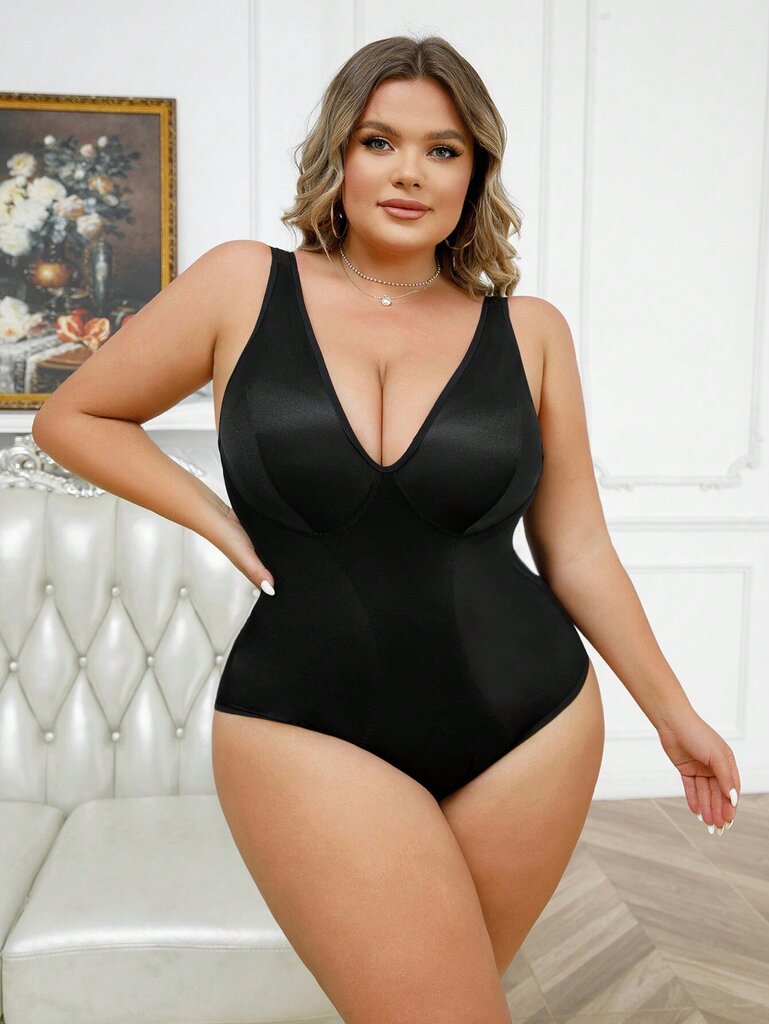 Plus Solid Shapewear Bodysuit·musta·1XL hinta ja tiedot | Muotoilevat alusvaatteet | hobbyhall.fi