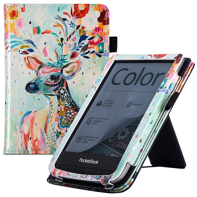 (Pocketbook 632Christmas Deer) Telinekotelo PocketBook 606/616/627/628/632/633 Color eReader -lukijalle - Premium PU -nahkasuoja, jossa käsihihna ja automaattinen nukkuminen/herätys hinta ja tiedot | Tablettien lisätarvikkeet | hobbyhall.fi