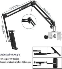 Sängyn tablettien teline, säädettävä ja 360 asteen kierto, sopii iPhonelle, iPadille, puhelimelle, tabletille, Kindle Fire 1.85 "-12.8" (pitkä varsi) hinta ja tiedot | Polkupyörälaukut ja puhelinpidikkeet | hobbyhall.fi